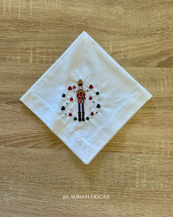 Servilleta de Tela 100% algodón blanca bordado Cascanueces