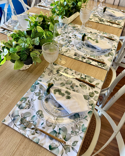 Kit de Mesa Eucalipto con servilletas bordada