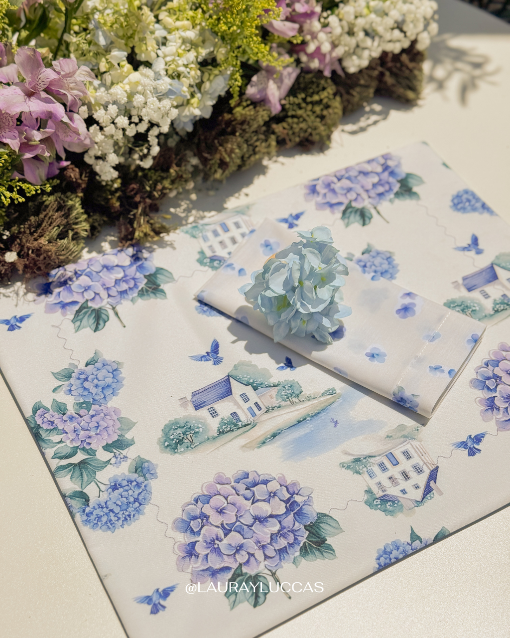 Servilleta de Tela Estampada Hortensias