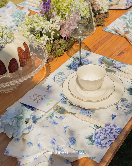Individual de tela doble faz impermeable Hortensias