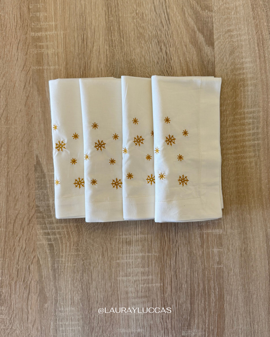 Set de 4 servilletas de tela bordadas Copos de nieve