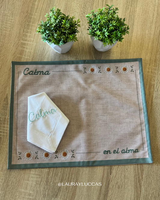 Kit Individual de tela doble faz + servilleta Calma - Momentos Bonitos