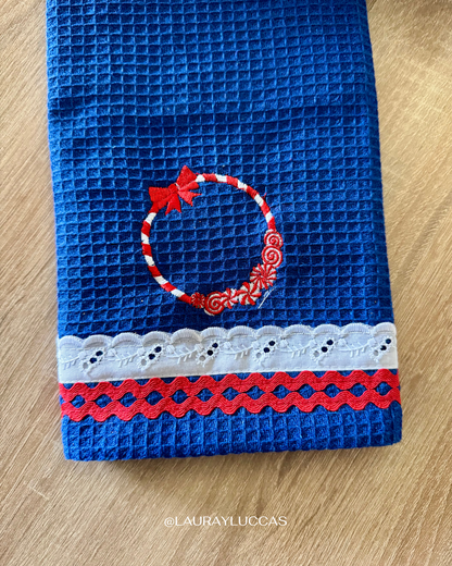 Paño de Cocina Azul rey Guirnalda Navidad