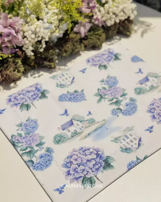 Individual de tela doble faz impermeable Hortensias