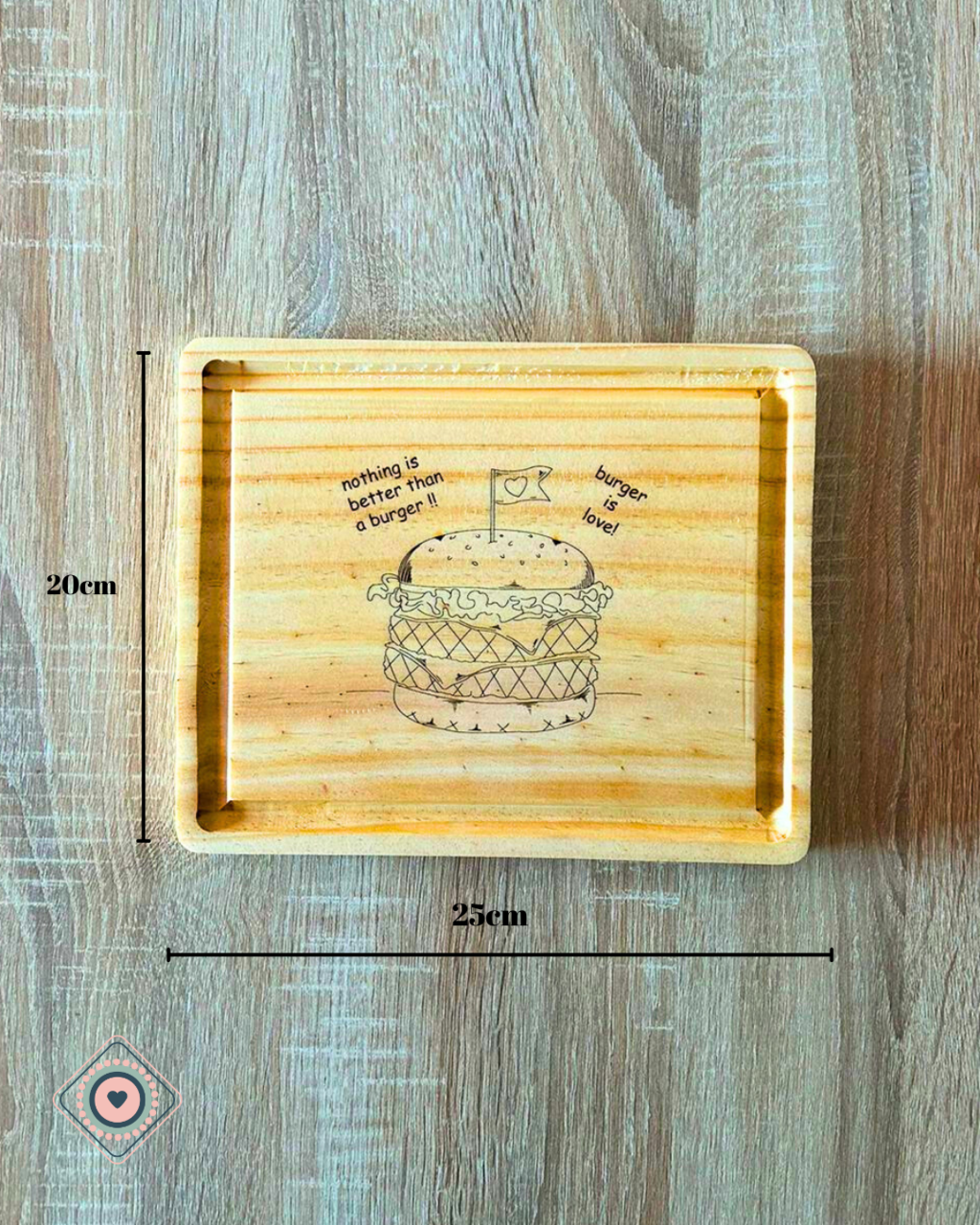 Tabla de madera Hamburguesa