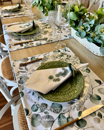Kit de Mesa Eucalipto con servilletas bordada