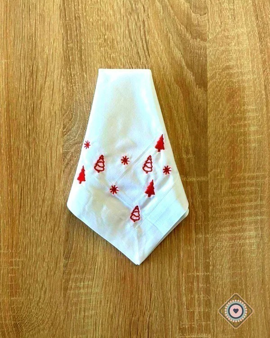 Servilleta de Tela Bordada Blanca Pinos pinos rojos