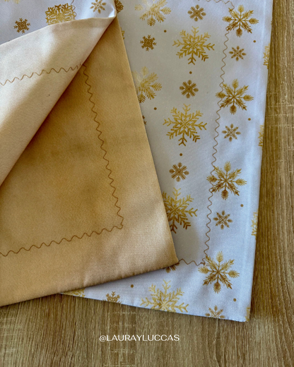 Individual de tela doble faz impermeable Copos de nieve Dorado