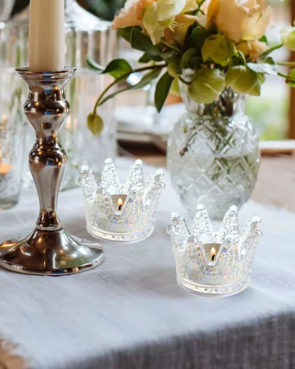 Candelabro Corona en vidrio transparente