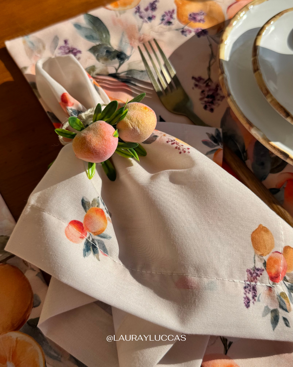 Servilleta de Tela Estampada Duraznos Pomar Florido