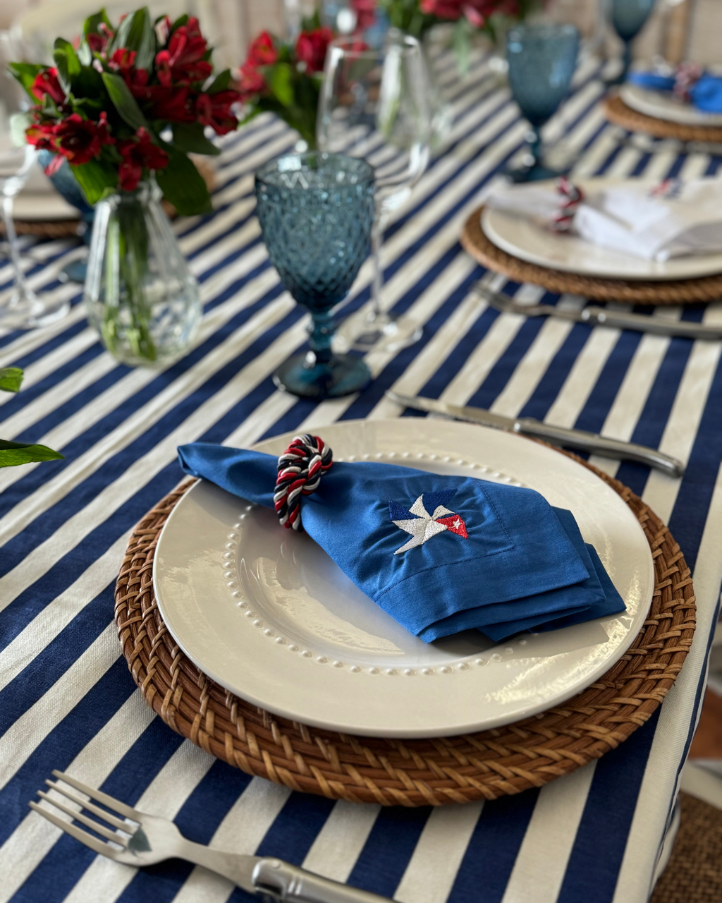 Mantel Rectangular Rayas Azules