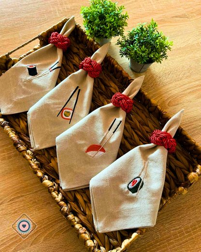 Servilleta de Tela en lino bordada Nigiri - Japan Food