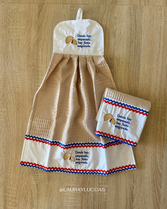 Kit de Toalla colgante seca manos y paño de cocina Donde hay empanada