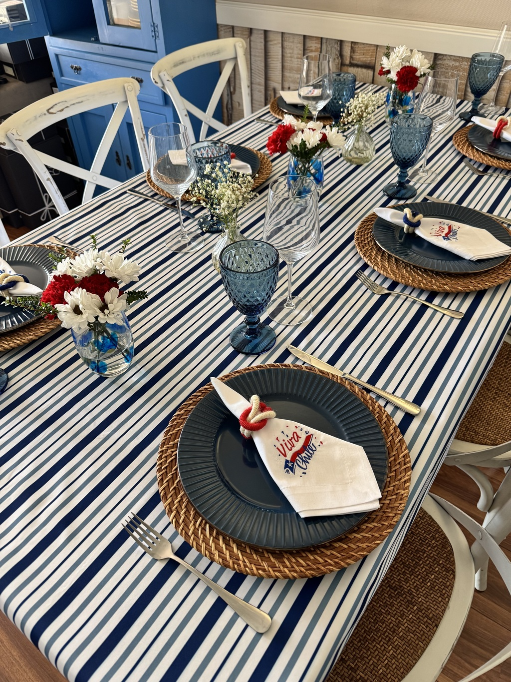 Mantel Rectangular Líneas azules