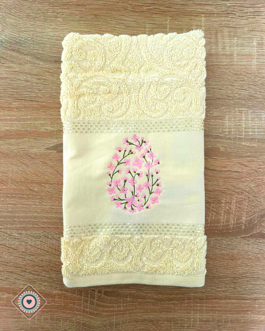 Kit Toalla de visita bordada + porta rollo Huevo Floral
