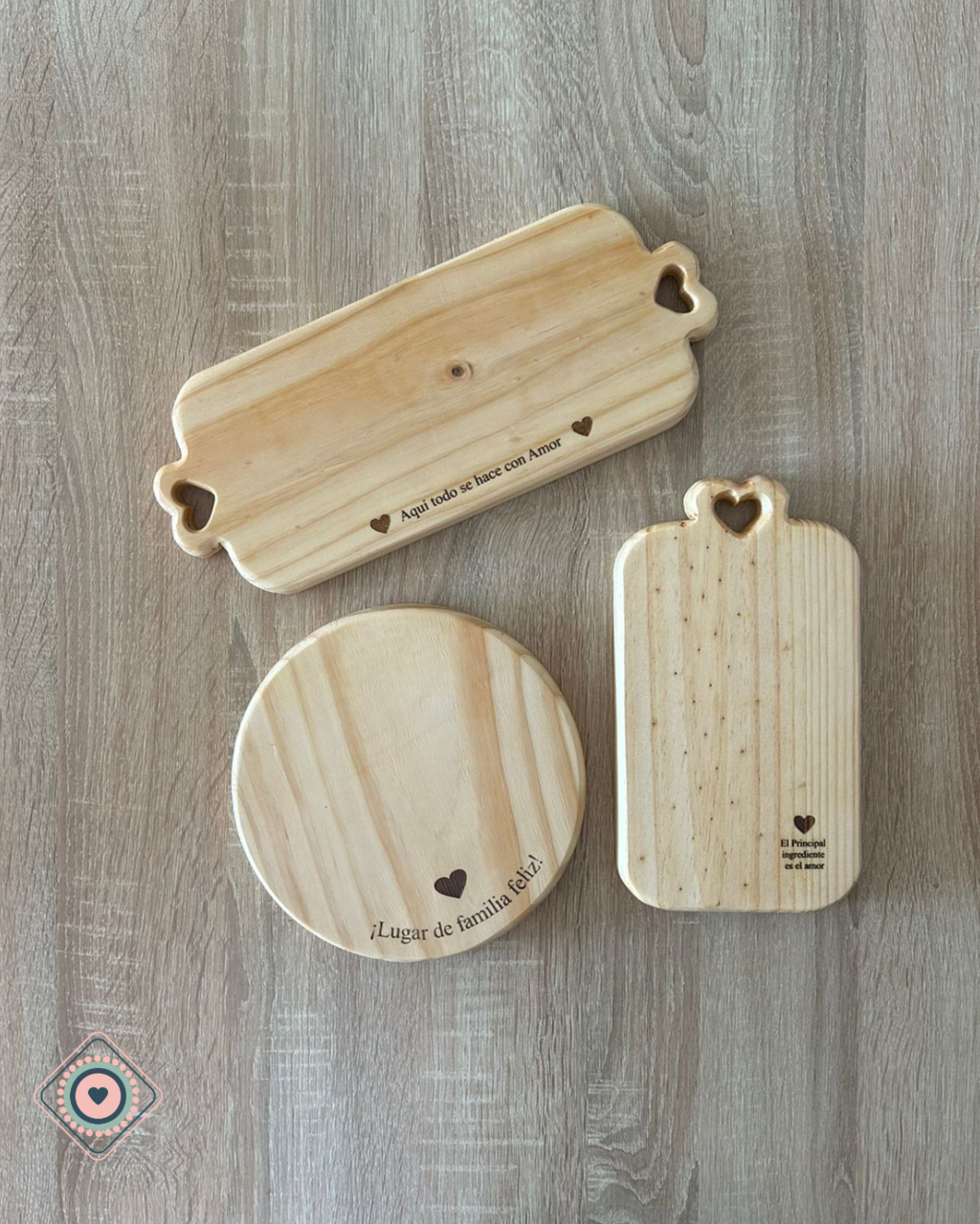Kit 3 tablas de madera grabadas