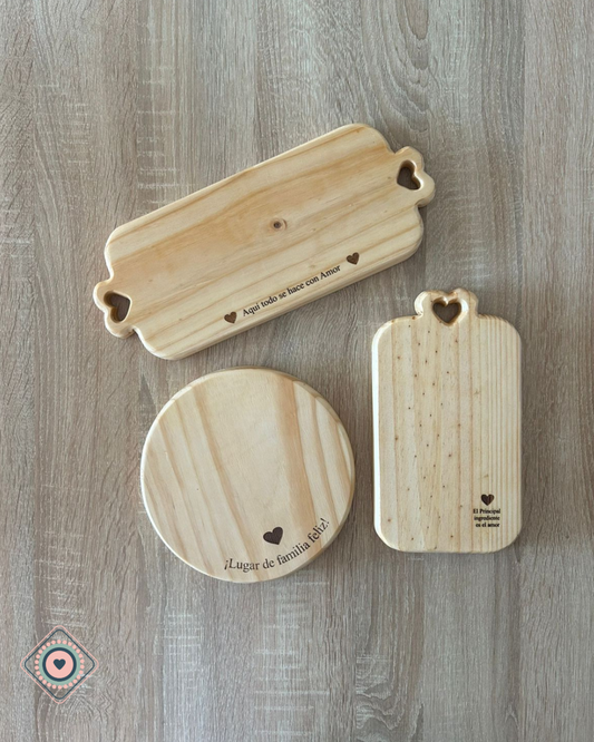 Kit 3 tablas de madera grabadas