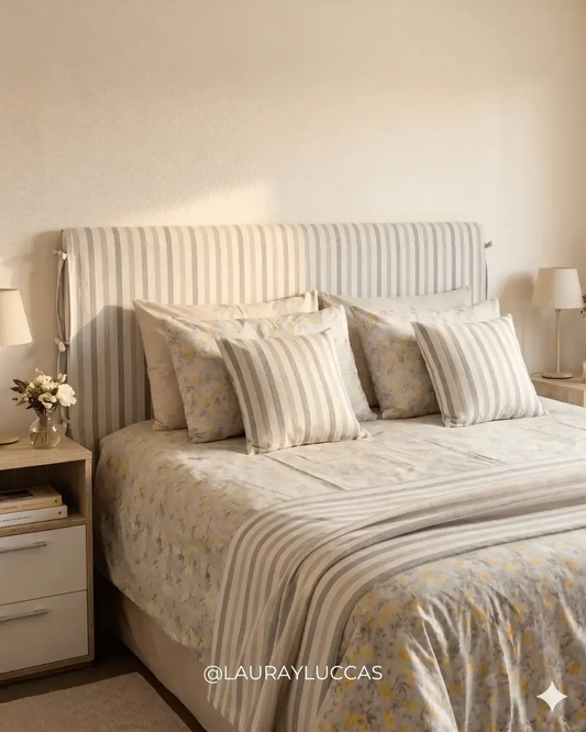 Kit Dormitorio de Lino — Rayas Gris Azulado