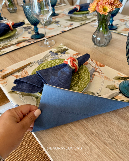 Kit de Mesa Puesta Colibrí Off White con porta servilletas trenzado rústico