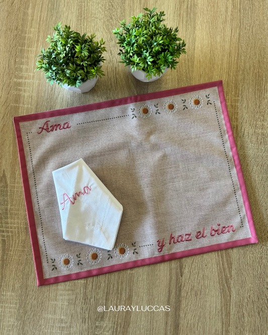 Kit Individual de tela doble faz + servilleta AMA - Momentos Bonitos