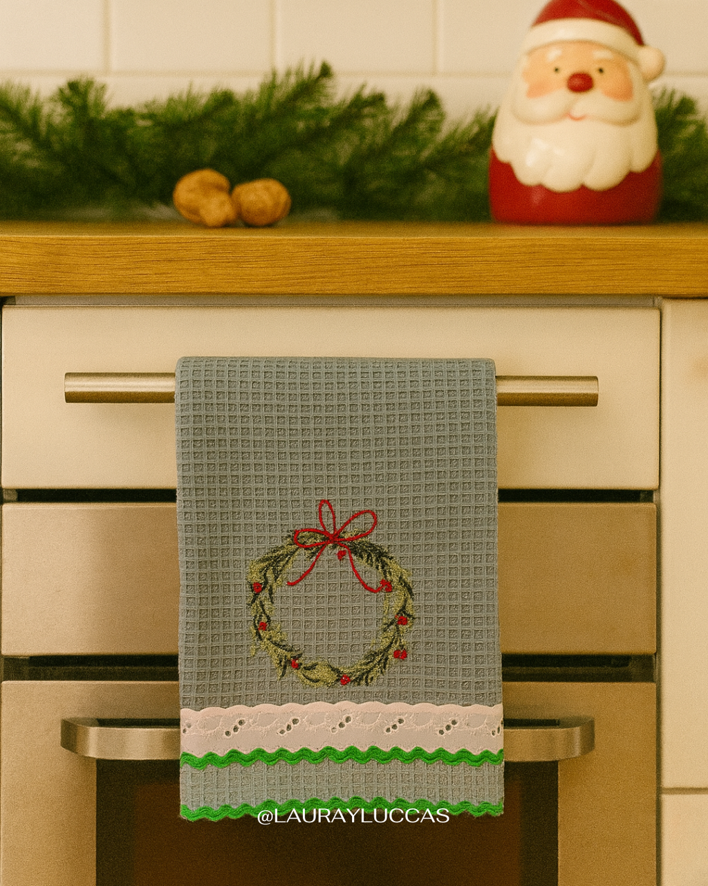 Paño de Cocina Celeste Guirnalda Navidad