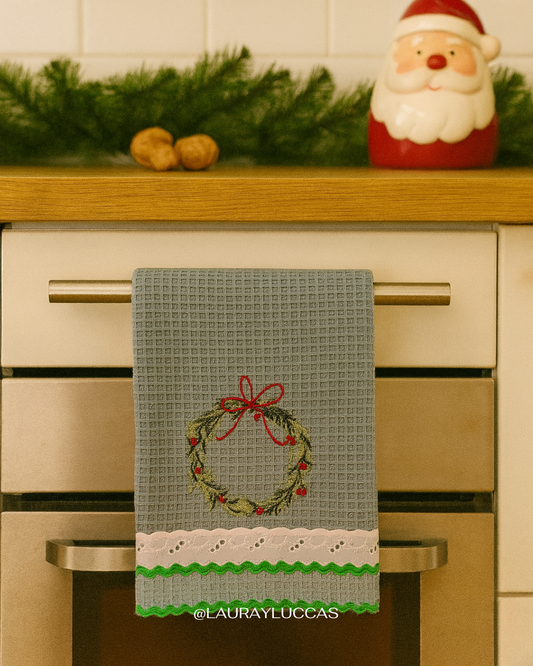Paño de Cocina Celeste Guirnalda Navidad
