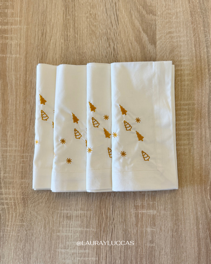 Set de 4 servilletas de tela bordadas Pinos dorados