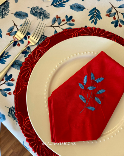 Servilleta de Tela 100% algodón roja bordada Berries Azul