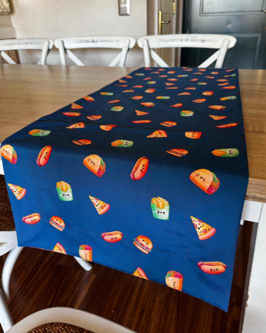 Camino de mesa doble faz impermeable Happy Food