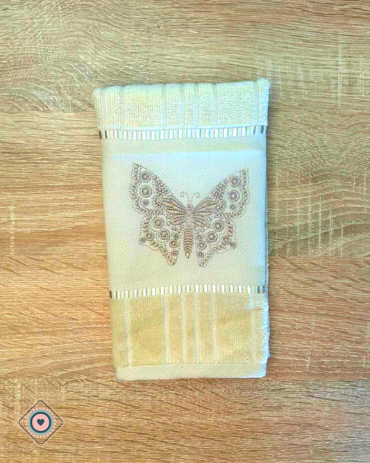 Kit Toalla de visita bordada + porta rollo Mariposa