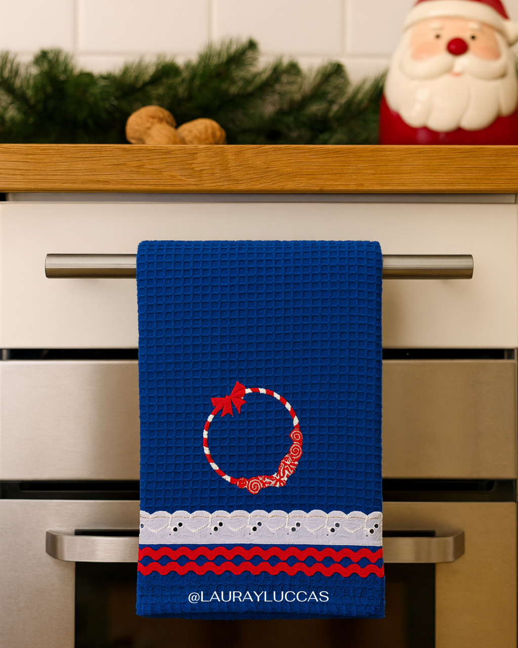 Paño de Cocina Azul rey Guirnalda Navidad