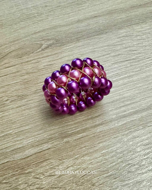 Porta Servilletas Perlas Lila con hilo dorado