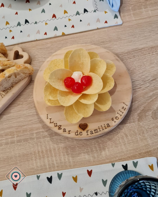 Tabla de madera redonda Lugar de Familia Feliz