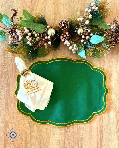 Servilleta de Tela Bordada color blanco invierno Merry Christmas