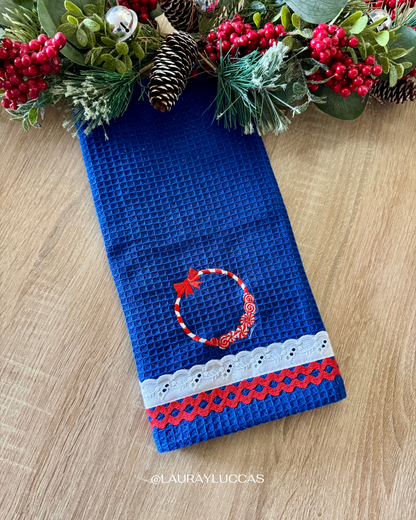 Paño de Cocina Azul rey Guirnalda Navidad