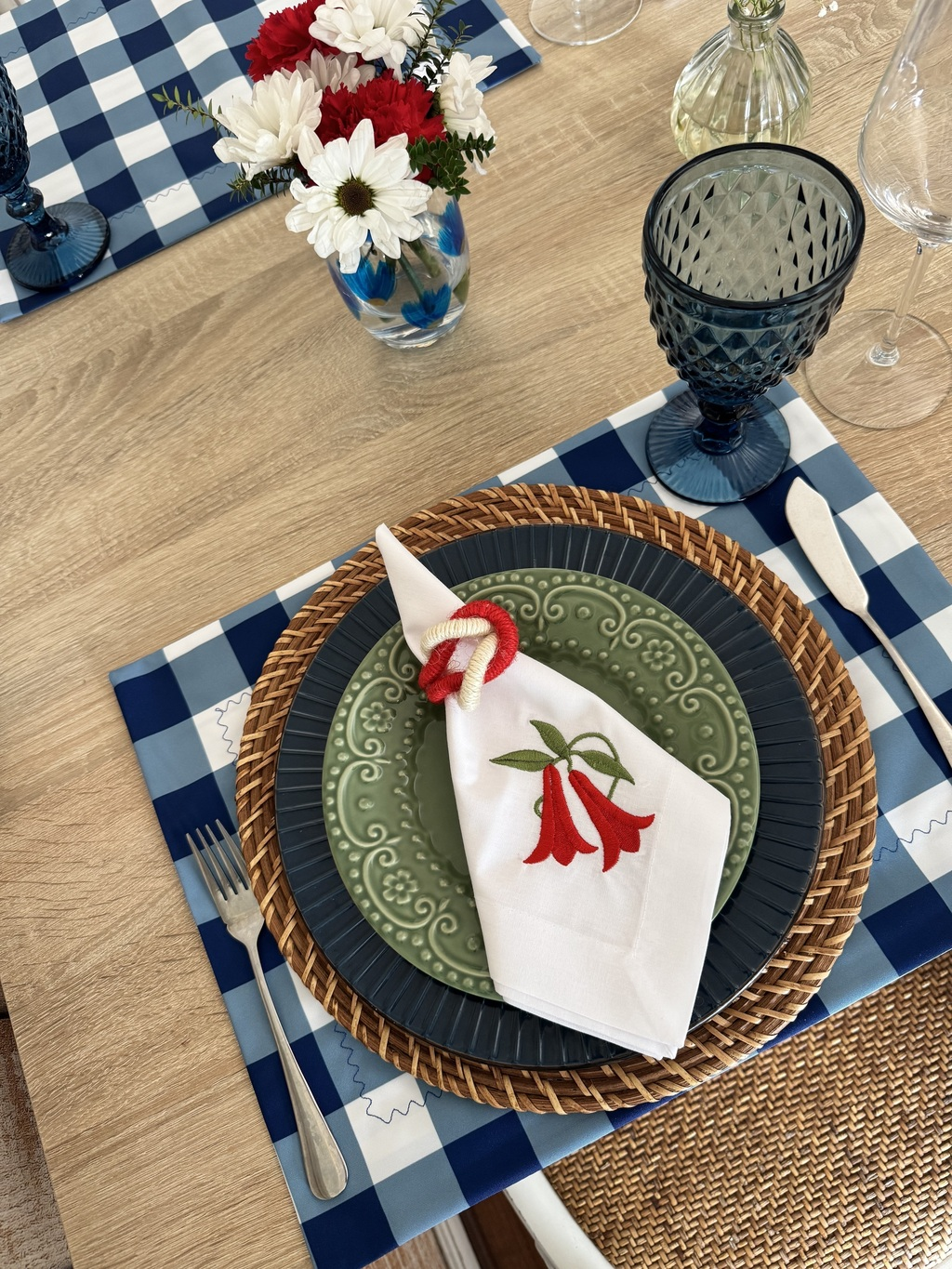 Individual de tela doble faz impermeable Picnic Azul