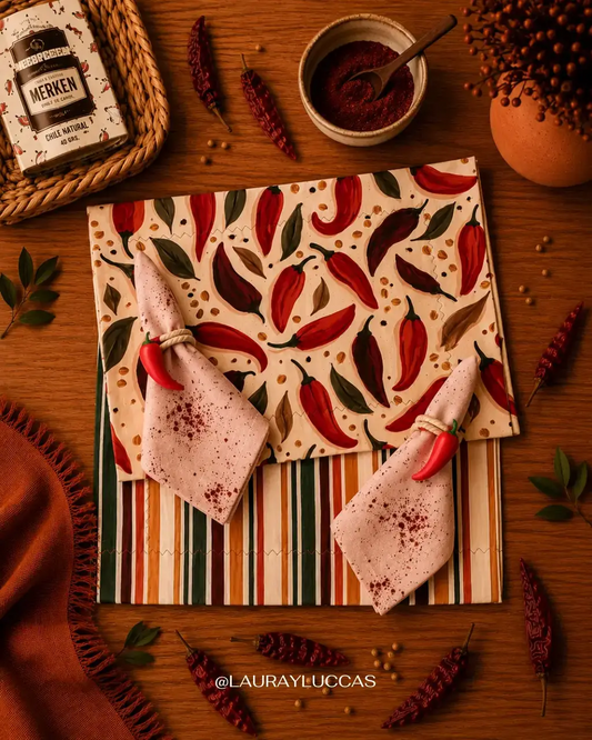 Kit de Mesa Puesta Ají Cacho de Cabra con servilletas estampada
