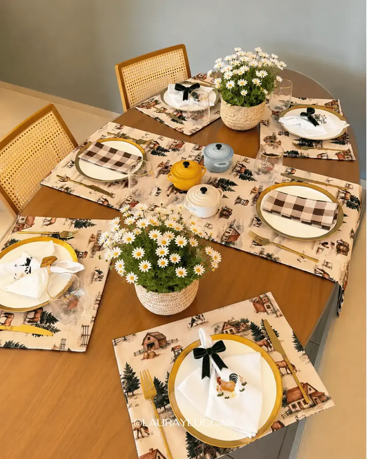 Kit de Mesa Puesta La Casona con servilletas bordadas
