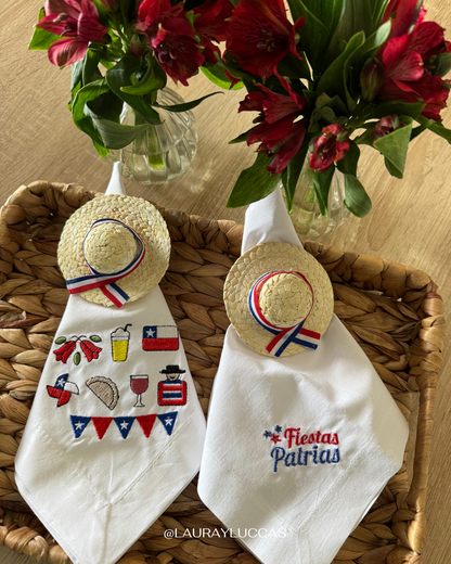 Servilletas de Tela Bordada color blanco Fiestas Patrias