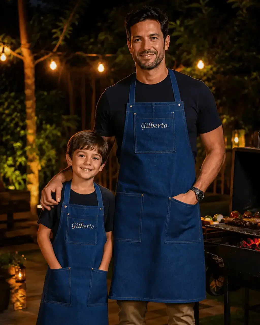 Kit Delantal Mezclilla Personalizado Papá e hijo