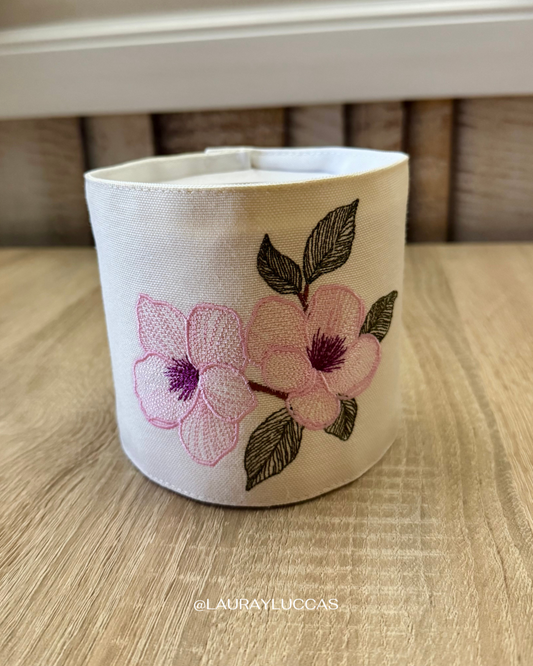 Porta rollo papel higiénico beige bordado Flor de Cerezo