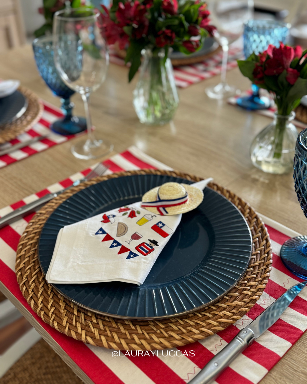Kit de Mesa Puesta Rayas Rojas Fiestas Patrias