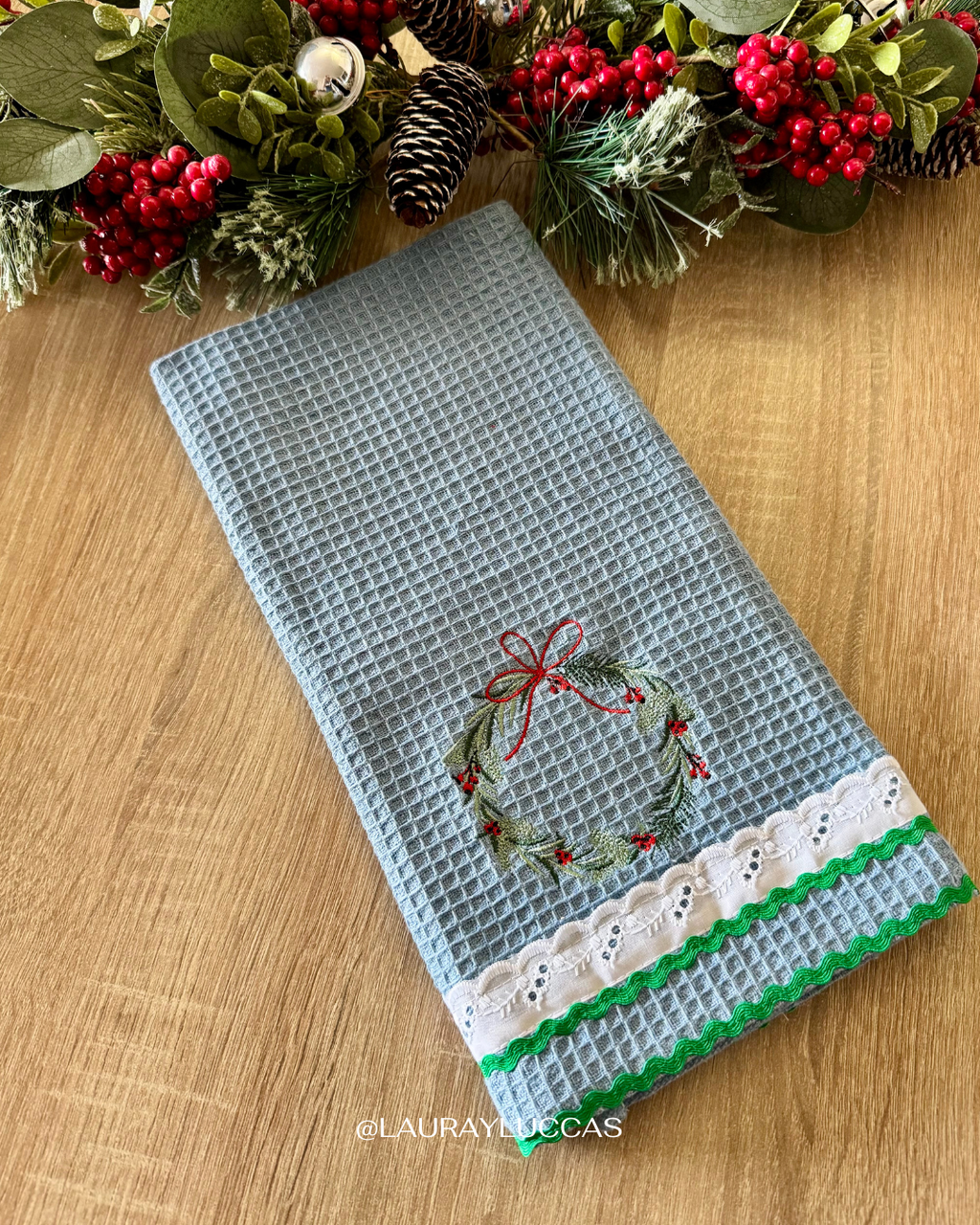 Paño de Cocina Celeste Guirnalda Navidad