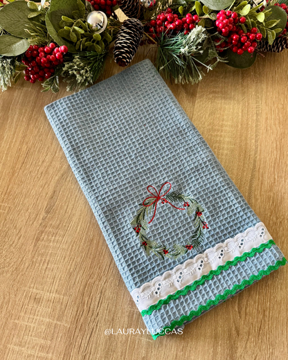Paño de Cocina Celeste Guirnalda Navidad