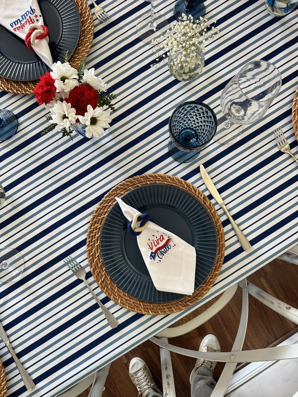 Mantel Rectangular Líneas azules