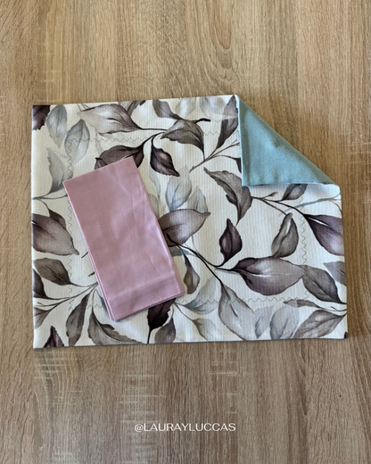 Set de Individual Impermeable + Servilleta de tela Hojas Burdeo