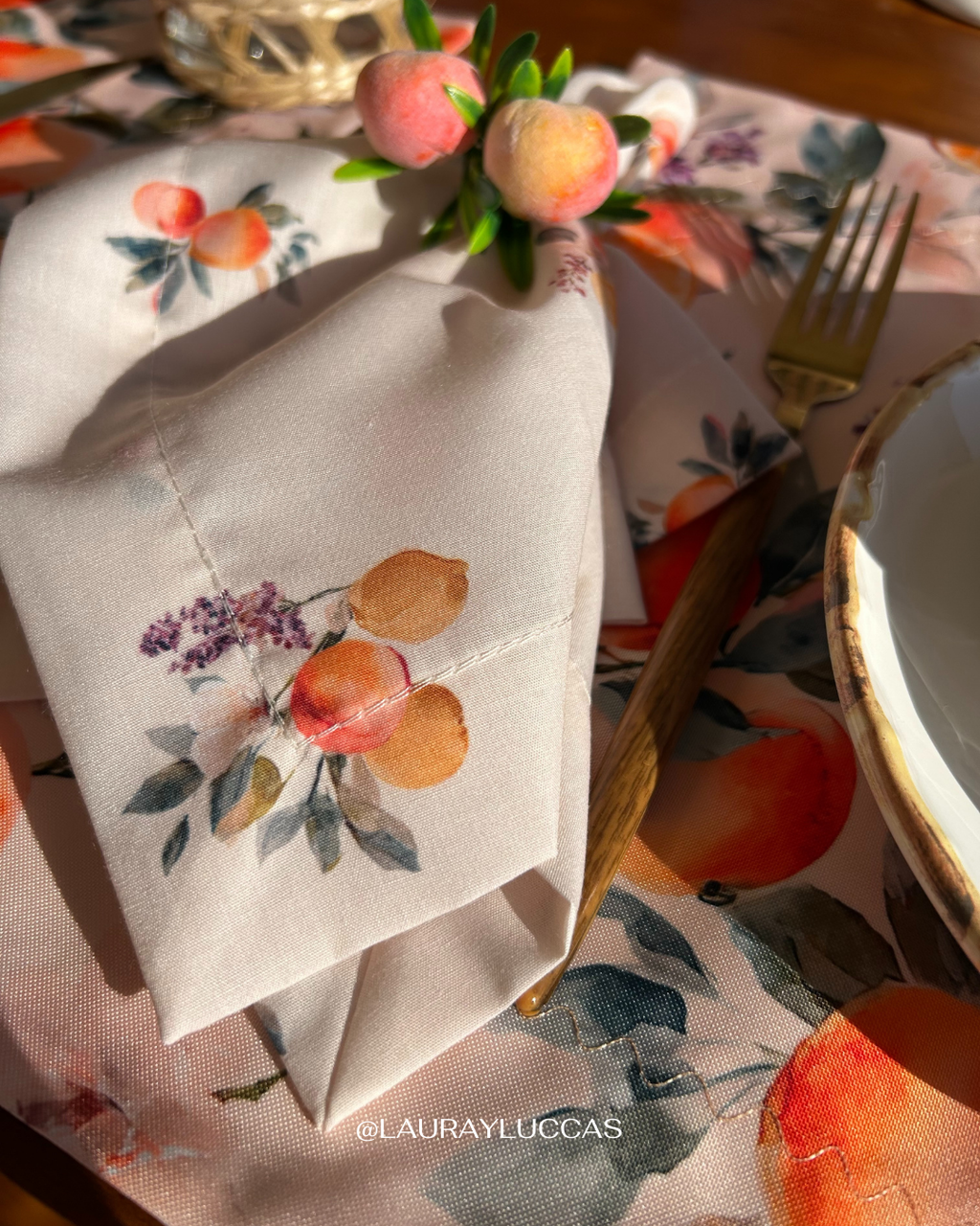 Servilleta de Tela Estampada Duraznos Pomar Florido