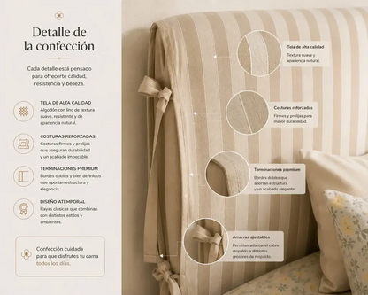 Cubre Respaldo de Lino — Rayas Gris Azulado