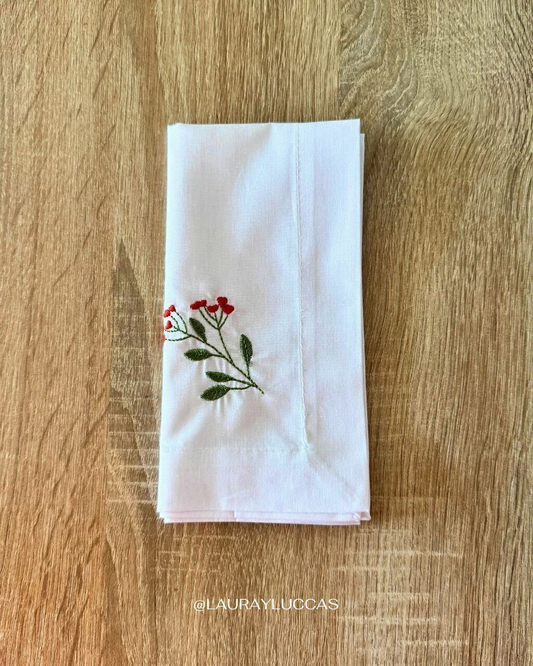 Servilleta de Tela Bordada Color Blanco Mini Clavel (Colección Jardín)