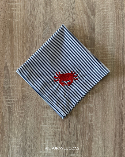 Servilleta de Tela Bordada Rayas Azules Cangrejo